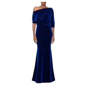 Betsy & Adam Royal Blue Velvet One Shoulder Gown Womens Size 16